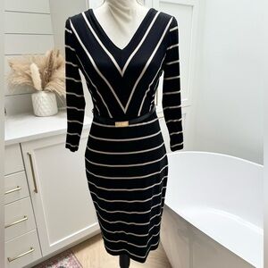 WHBM Black/Tan/White Stripe dress